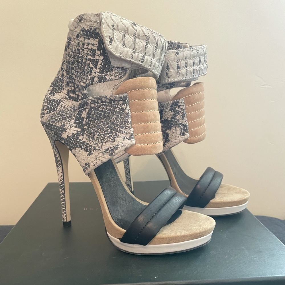 Platform snakeskin heeled sandals